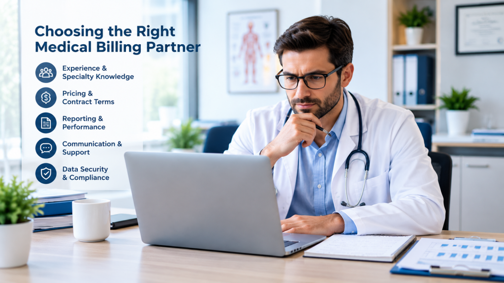 Doctor reviewing criteria for choosing a medical billing partner