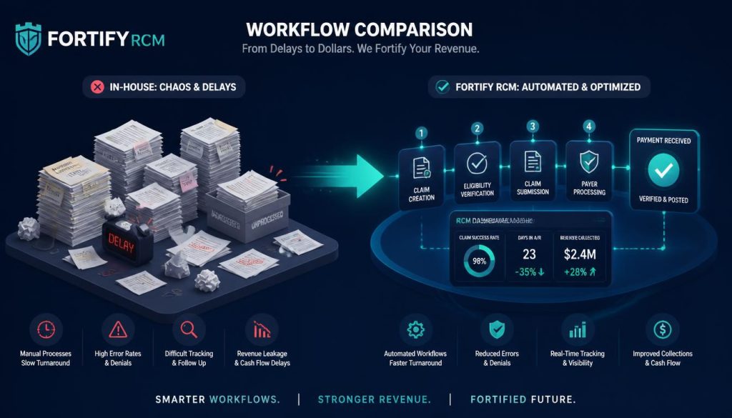 Medical billing workflow comparison by Fortify RCM