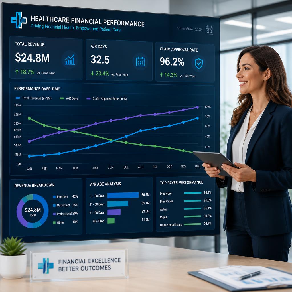 Medical billing analytics and financial revenue growth dashboard